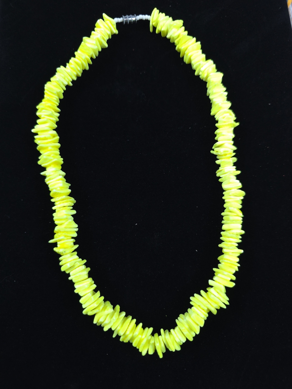 Vintage Neon Yellow Dyed Shell Chip Bead Necklace 18" Statement Jewelry